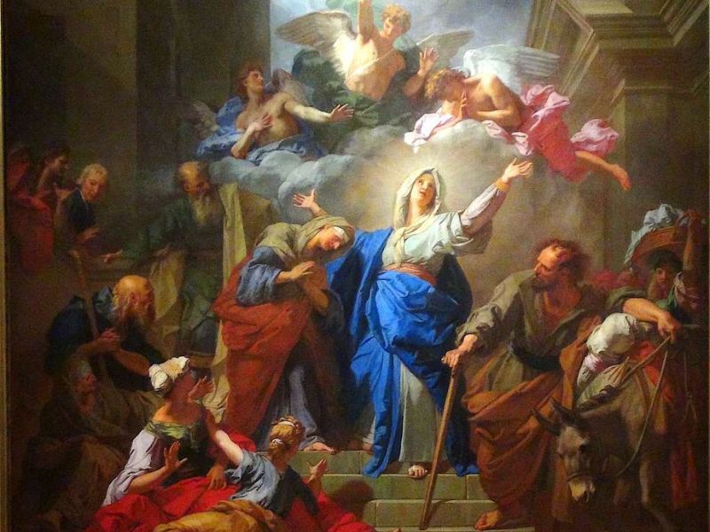 This is a faithful photographic reproduction of a two-dimensional, public domain work of art. Painting by Jean Jouvenet of Mary magnifying the Lord God. Known as the Magnificat; it is on public domain on Picryl and edited in Canva.