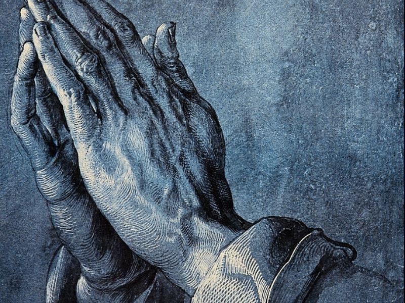 Public domain scan of 16th-century drawing of "Praying Hands" by Albrecht Durer. Edited in Canva.