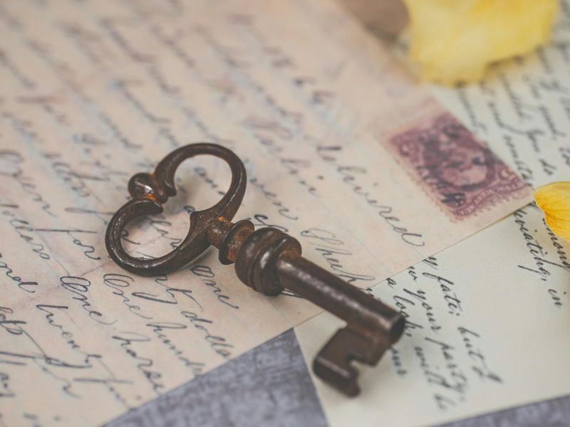 A vintage key with old letters. Photo by Ylanite Koppens from Pexels.